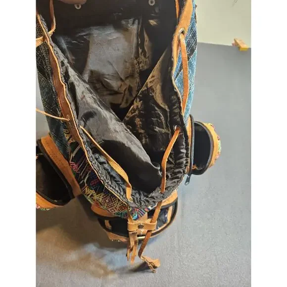 Large backpack Handmade Guatemalan Aztec Southwestern Bag Multiple Pockets - Picture 9 of 12